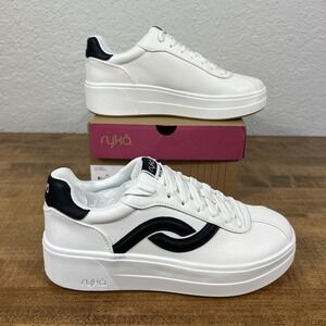 Ryka Women's Viv Max Lace Up Platform Sneaker Black 8 W Brilliant White / Black